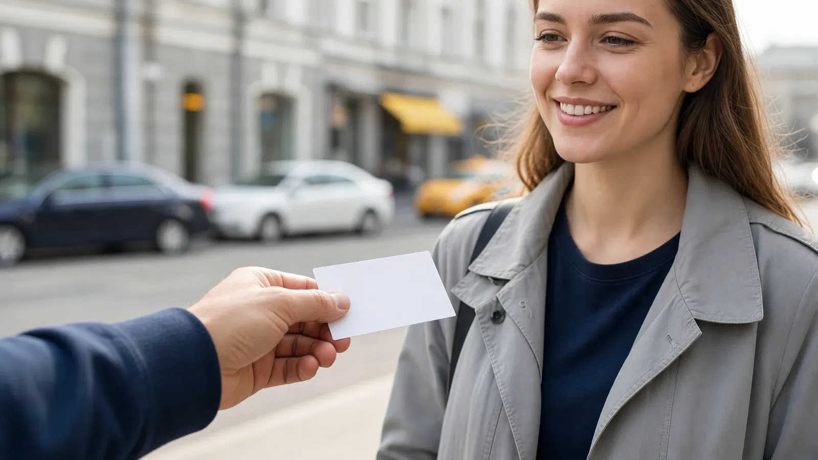 Volantino pubblicitario di un servizio taxi con codice promo per la prima corsa