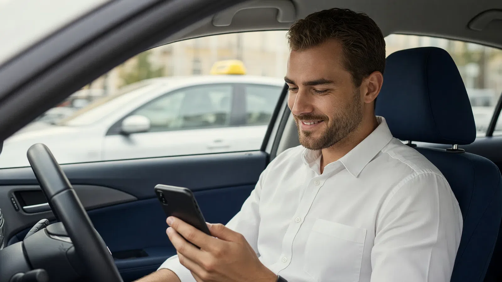 Autista taxi controlla sullo smartphone lo storico delle operazioni sul saldo
